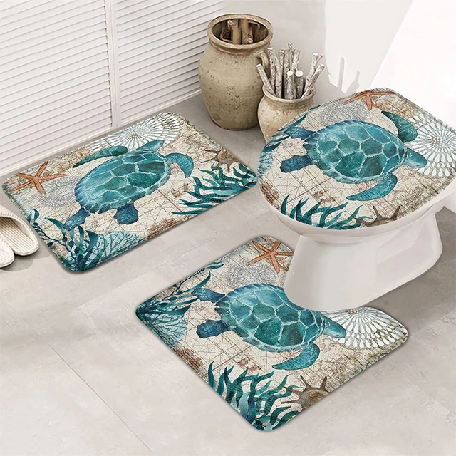 Turquoise Bathroom Accessories  Bath Mats Bathroom Turquoise - Blue 3 Pcs  Toilet - Aliexpress