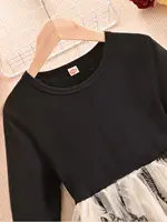 Une robe décontractée et à la mode à manches longues avec un motif papillon et un patchwork en tulle pour le printemps et l'automne 3