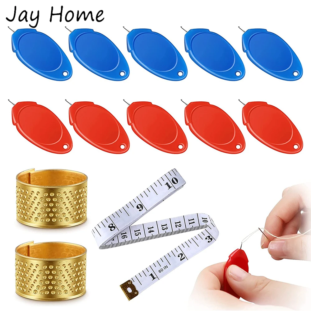 

10Pcs Thumb Shape Needle Threaders with Finger Protector Thimble & Tape Measure for DIY Sewing Embroidery Needle Threading Tools