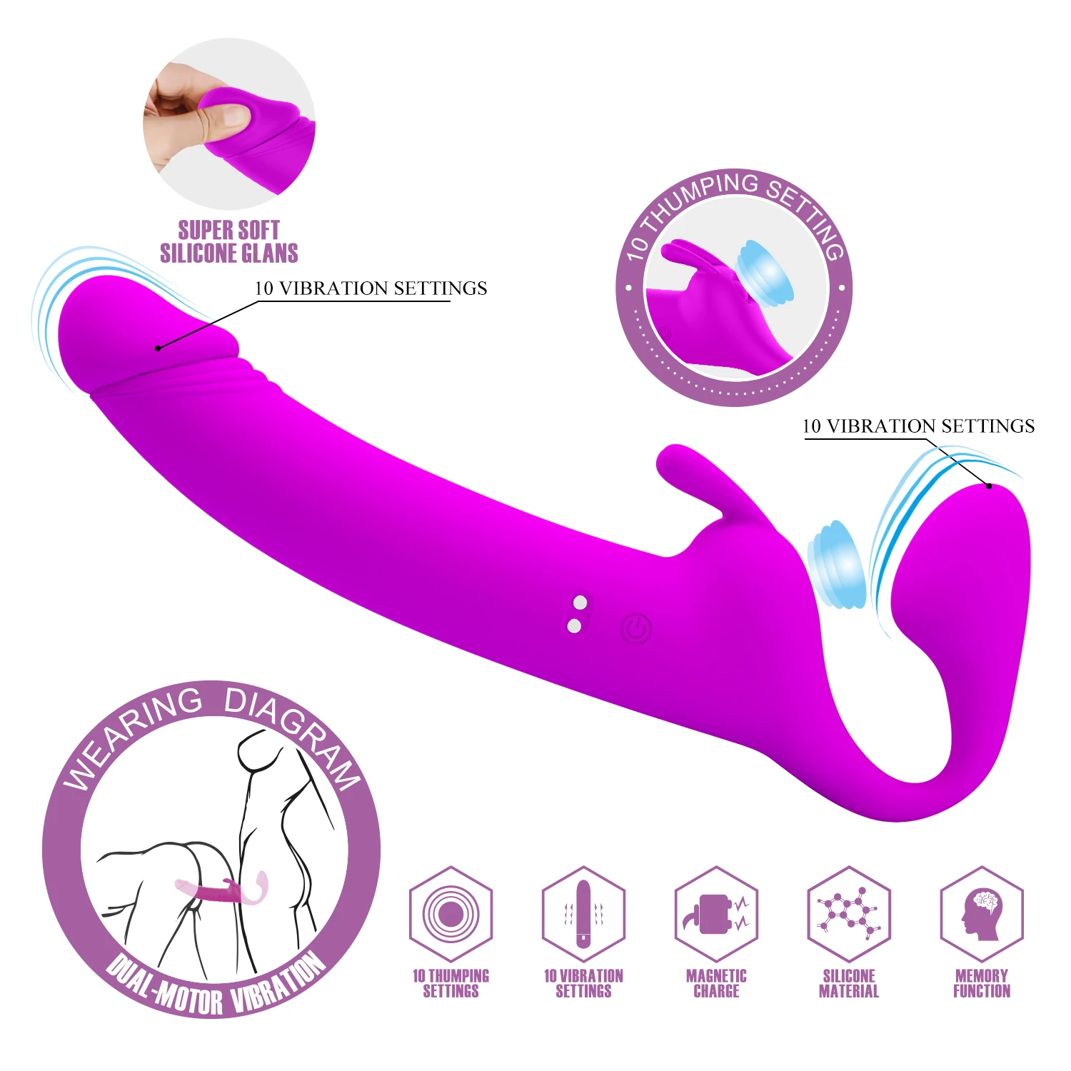 10 speed Strap on vibrator thumping function Lesbian dildos vibrator for women double penetration Pretty Love