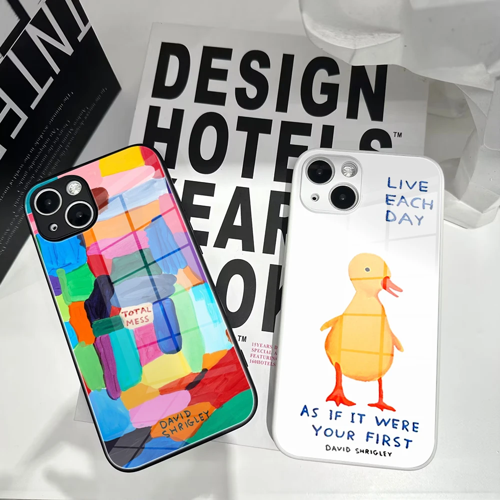 Per Iphone 14Pro David Shrigley Color Graffiti Vetro Temperato Per Iphone 14 11 12 Xr Xs Max 7/8 X Plus 13Pro Cover Colorate
