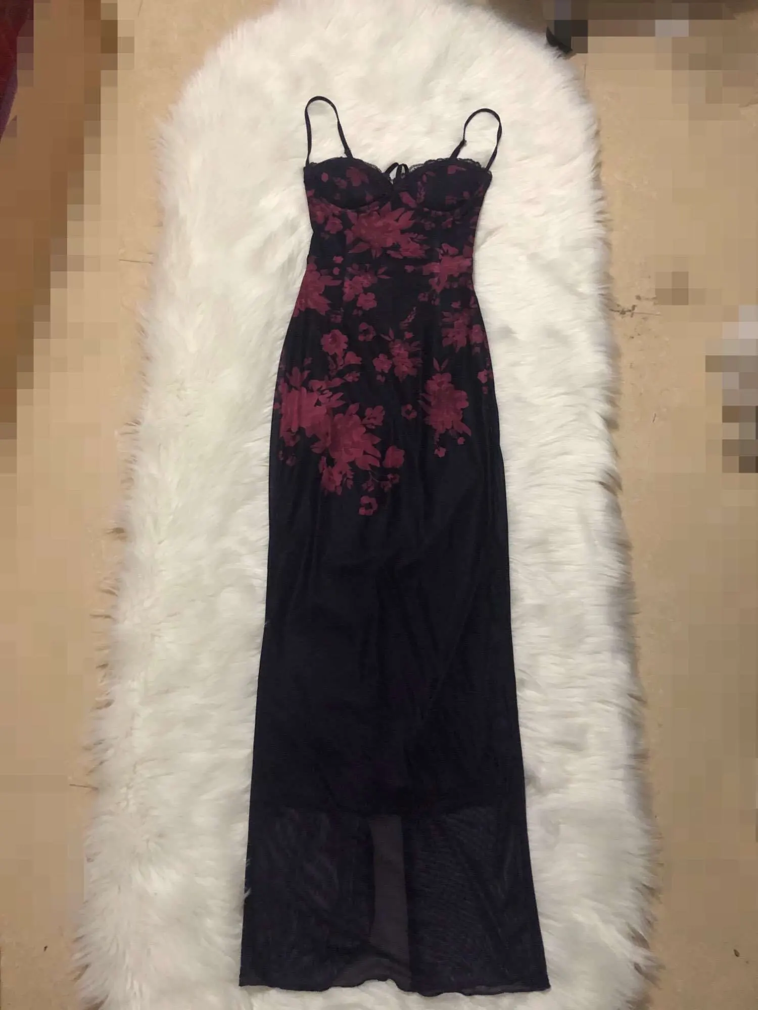 90s print dress 90s Floral Sheer Mesh Maxi Slip Dress main image 0