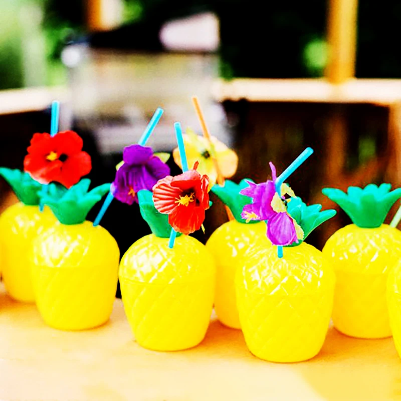 

6/12 шт. Гавайский декор для вечерние, чашка для напитков в виде ананаса, летний цвет, пляжный фламинго, чашки для сока для вечеринки в честь Дня Рождения
