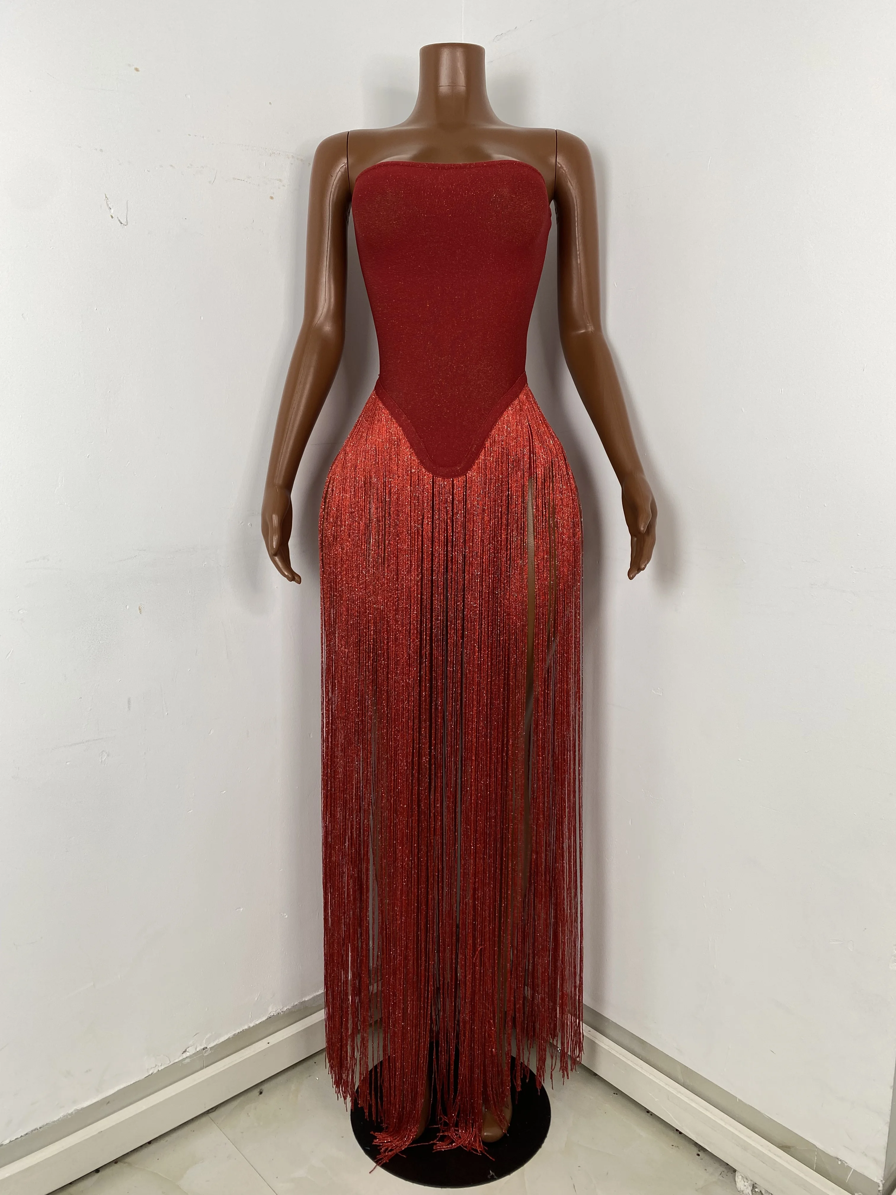 Summer Women Sexy Strapless Red Tassel Maxi Long Bodycon Bandage Dress  Birthday Party Outwear Knitted Bodycon Clothing - AliExpress 200000345