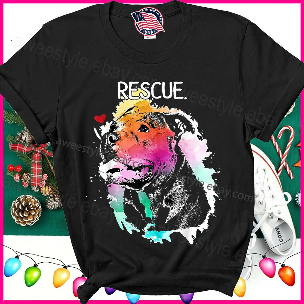 Pitbull Rescue Dog Adopt Watercolor Pittie Mom Men Women T-Shirt |