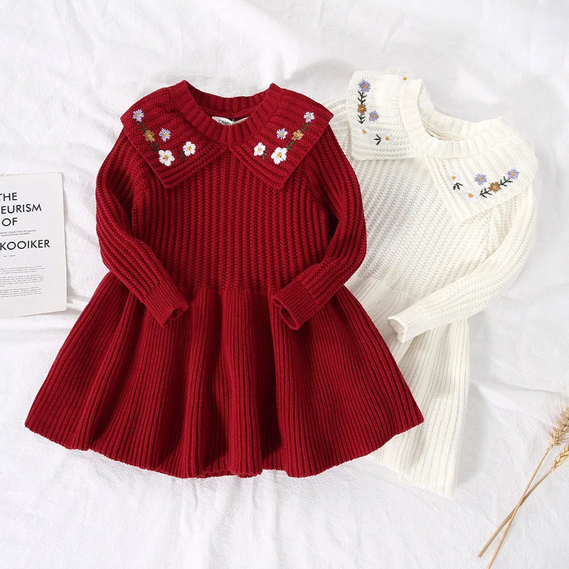 2022 Baby Girl Winter Party Dress Long Sleeve Fashion Flower Embroidery