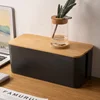Creative Simple Wire Box Bamboo Wood Cover Cable Management Box Plug Board Storage Box Power Cord Charger Storage 1