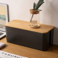 Creative Simple Wire Box Bamboo Wood Cover Cable Management Box Plug Board Storage Box Power Cord Charger Storage 1