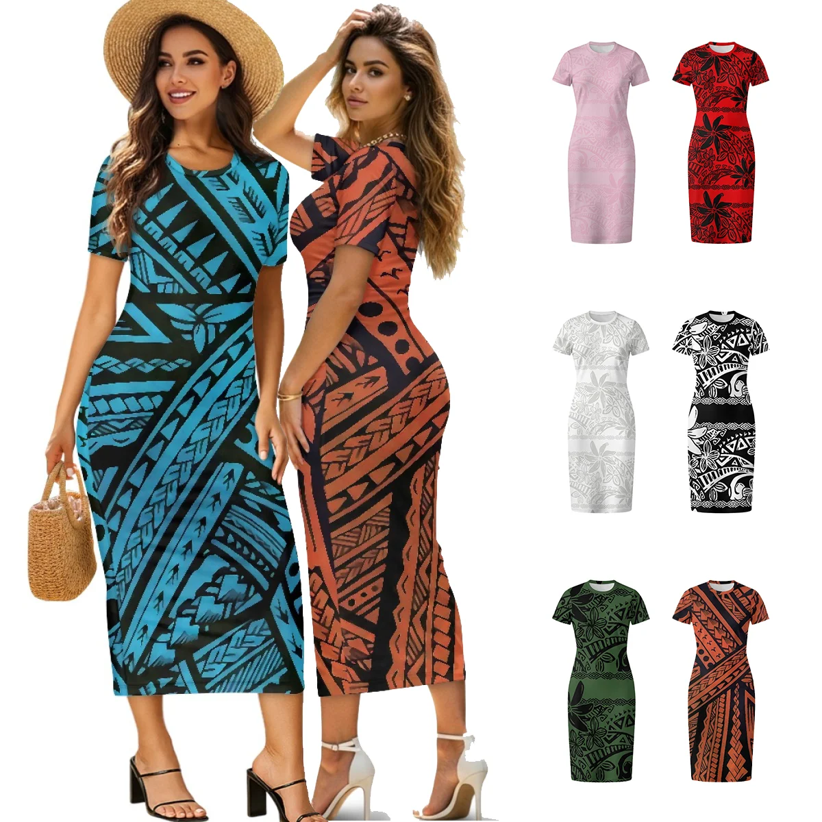 Latest Lady Polynesian Fashion Bodycon Dress Women Custom Samoan Tribal Tattoo Print Midi Vestido Dresses for Women Party Outfit 1