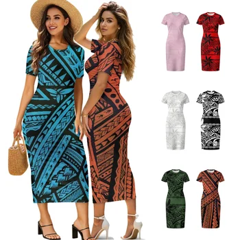 Latest Lady Polynesian Fashion Bodycon Dress Women Custom Samoan Tribal Tattoo Print Midi Vestido Dresses for Women Party Outfit 1