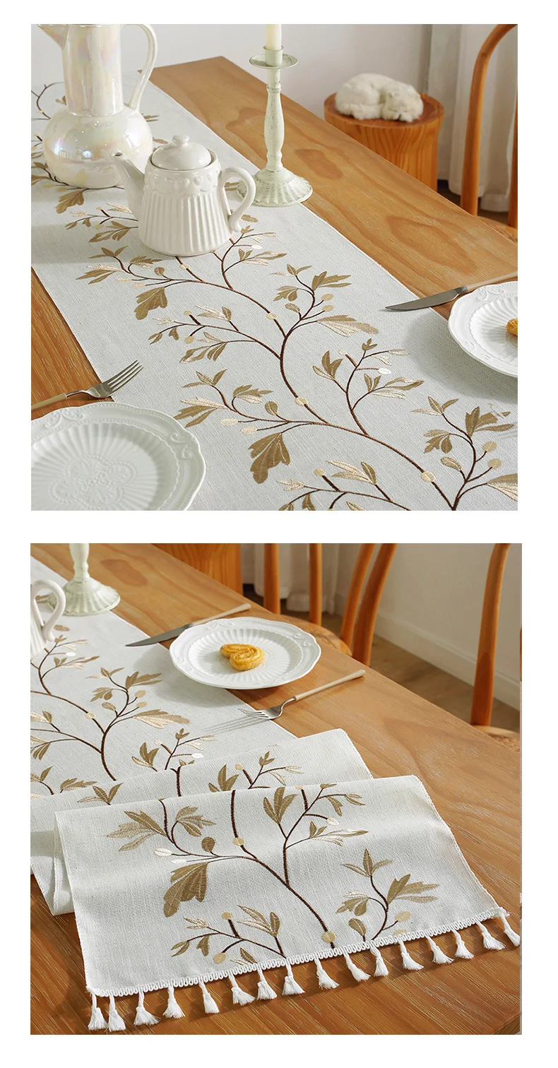 S89169854cf3d40e5923dfb5716211b11c Embroidered Cotton Linen Luxury Table Runner Tablecloth Tassel for Home Dinning Table Coffee Table Mat Wedding decorations Mallzona