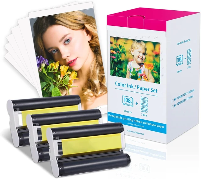 Ink & Photo Paper Compatible Canon Selphy CP1300 CP1500 CP1200 Printer  KP-108IN 10x15cm 6' x4' 108 Sheets 3 Colour Ink Cassette - AliExpress