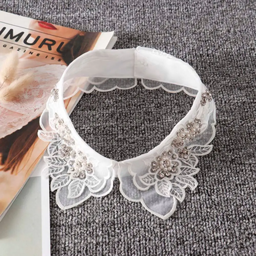 

Black/white Women Rhinestone Cotton Leaves Pearl Fake Collar Lace Fake Neckline Shirts Collars