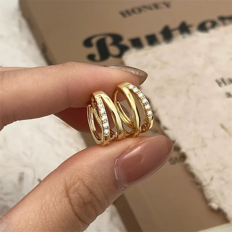 thumbnail image 1 of 2025 New Fashion Gold Color Aesthetic Zircon Crystal Hoop Earrings for Women Girl New Y2K Cool Daily Wear Jewelry Accessories, 1 of 4