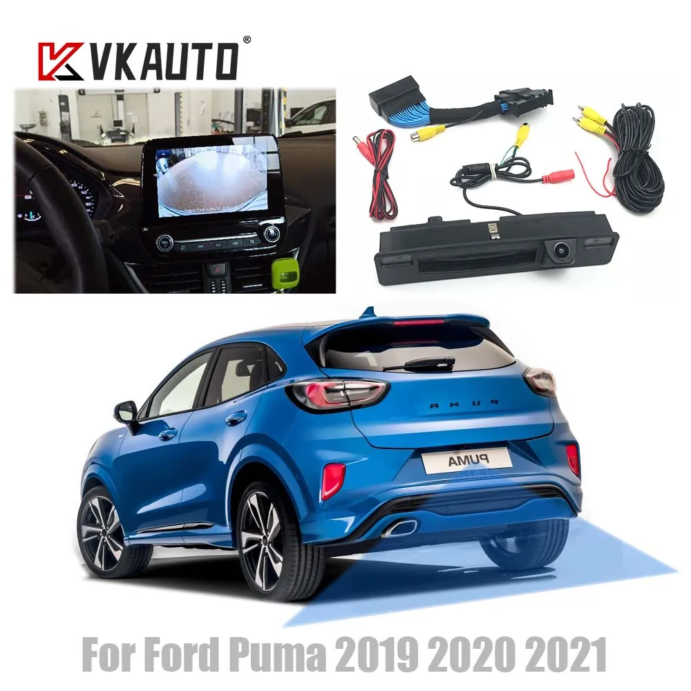 Uchwyt bagażnika z kamerą VKAUTO dla Ford Puma 2019 2020 2021 2022 synchronizacji 3 kabel Adapter zapasowego zestaw kamera cofania parkingowego CCD HD