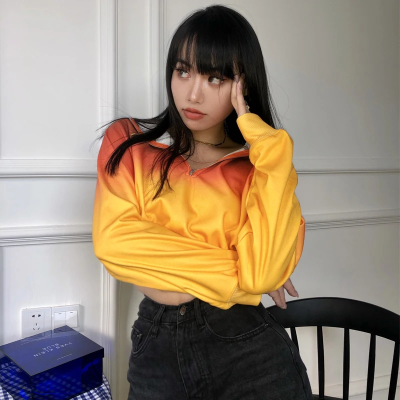 2023 Fashion New Long Sleeve Hooded Tie-Dye Short Sweatshirt Autumn and Winter Women's Fashion Streetwear Women's Suit