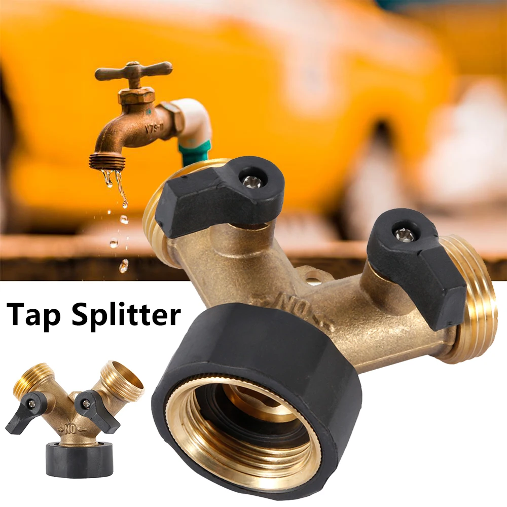 

Garden Hose Splitter 2 Way Garden Water Distributor Solid Brass Y Valve Hose Connector Garden Water Hose Adapter 3/4 inch Thread