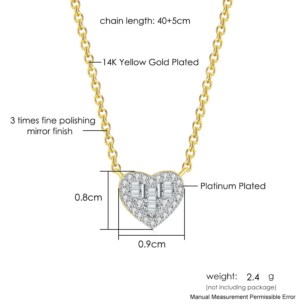 Romantic Heart Zircon Pendant Necklace for Women Gold Colour Valentine's Day Timeless Luxury Jewelry Wedding Gifts for Girl N564