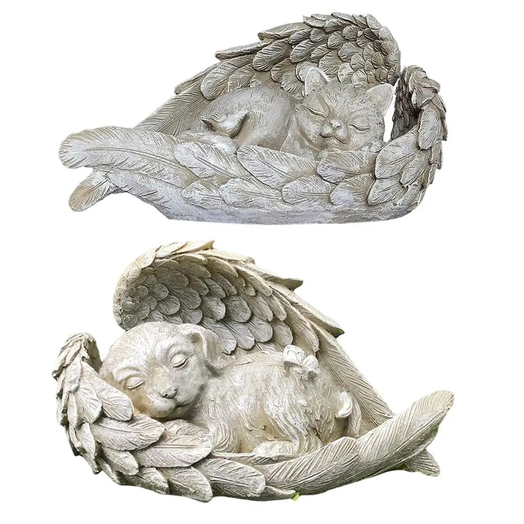 

12cm Dog/Cat Angel Statue Home Interior Garden Courtyard Oudoor Sculptures