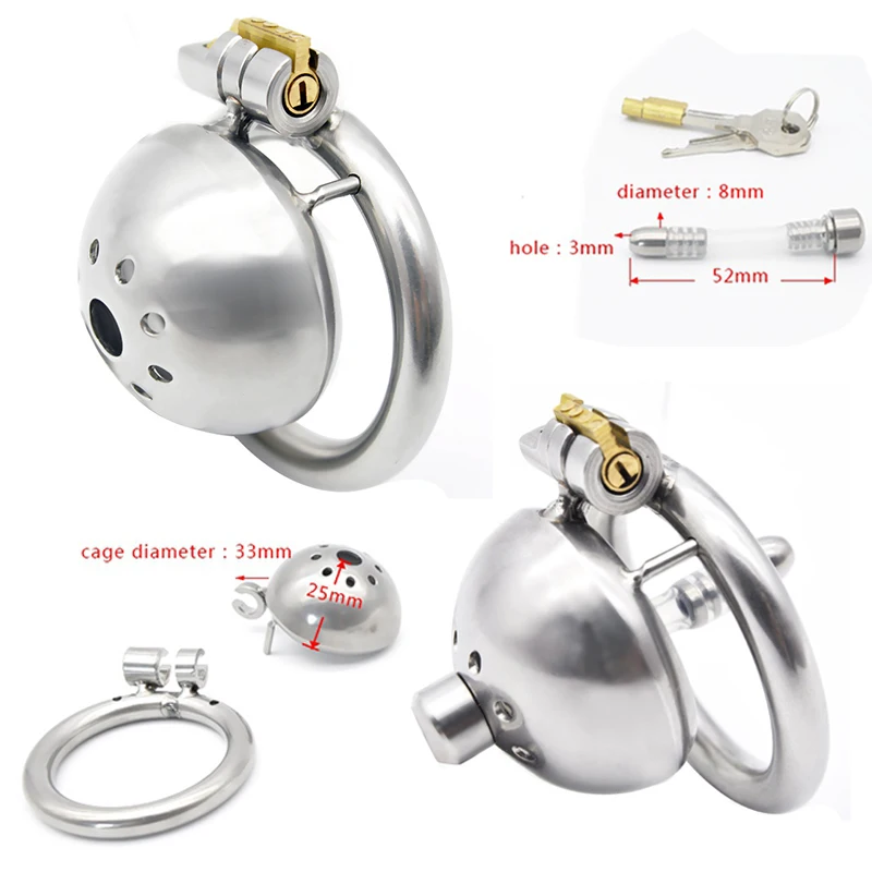304 stainless steel Male Chastity Device Super Small Short Cock Cage with Stealth lock Ring