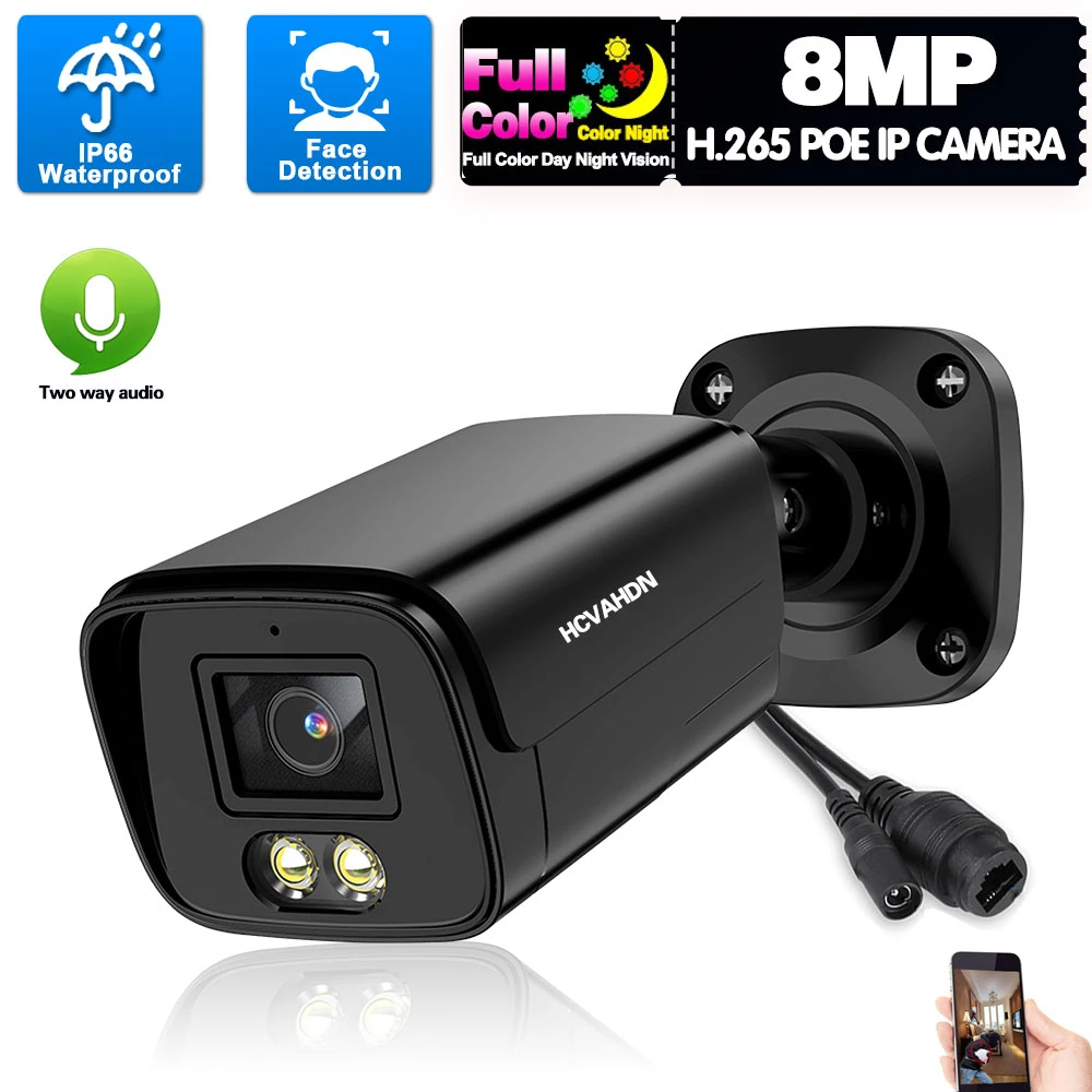 HD 8MP 4K POE IP Camera Two Way Audio CCTV Bullet Security Camera Color