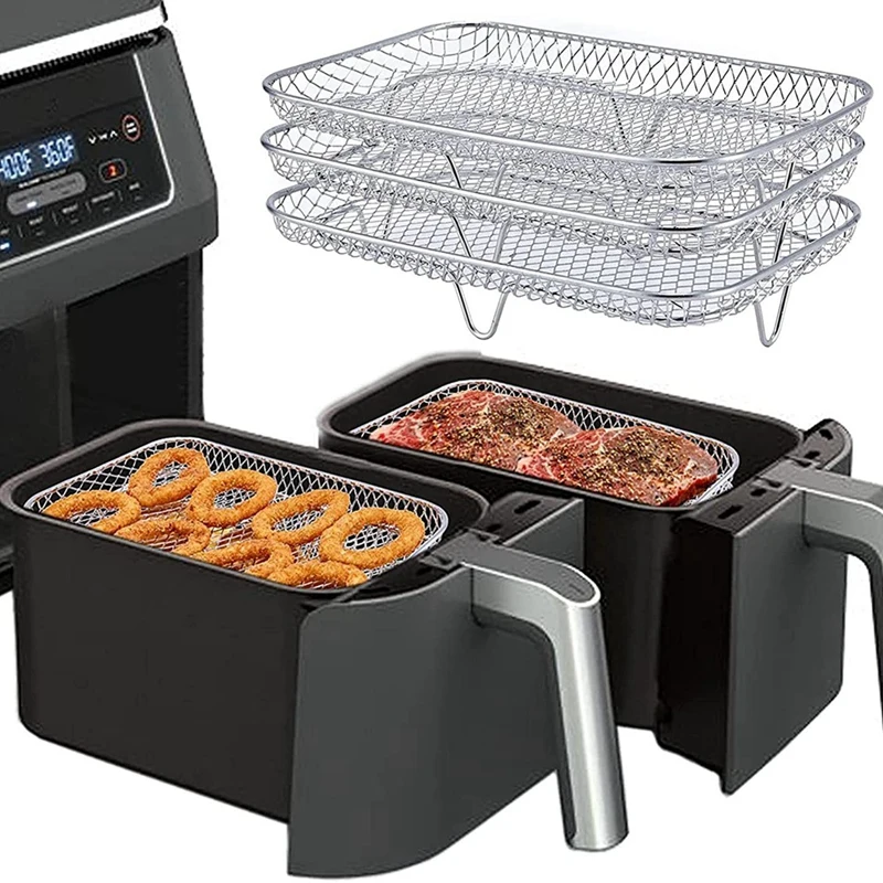 Multi-Layer Air Fryer Rack for Dual Air Fryers, Double Basket Fryers Dehydrator Racks for Ninja Foodi DZ201 DZ100
