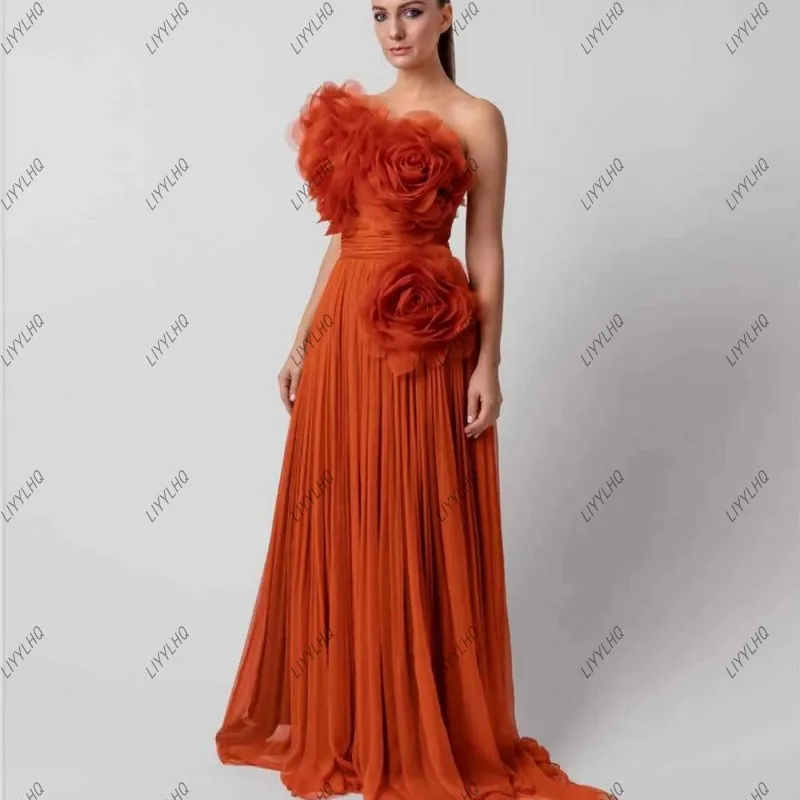 Womens Orange-Colored Premium Flare Gown
