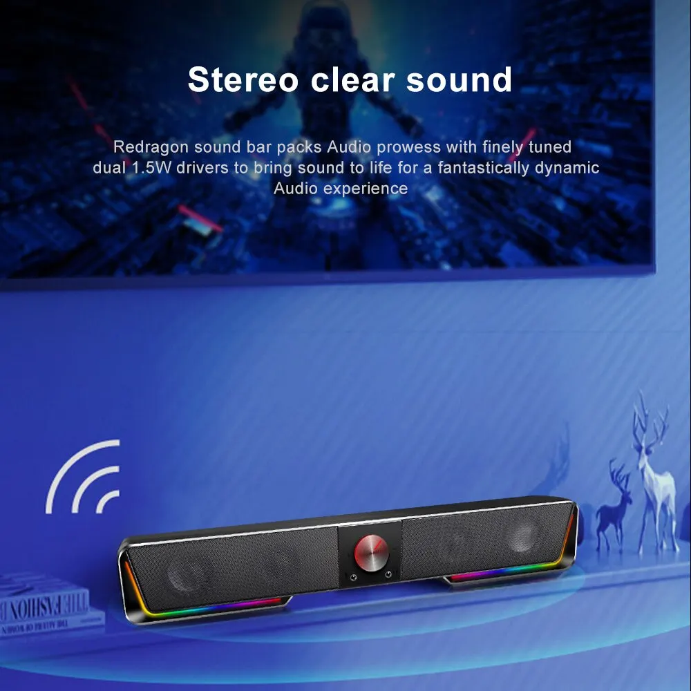 REDRAGON 다크넷 지지대 블루투스 무선 Aux 3.5 서라운드 RGB 스피커, 컴퓨터 PC 라우드스피커용 컬럼 사운드바, GS570