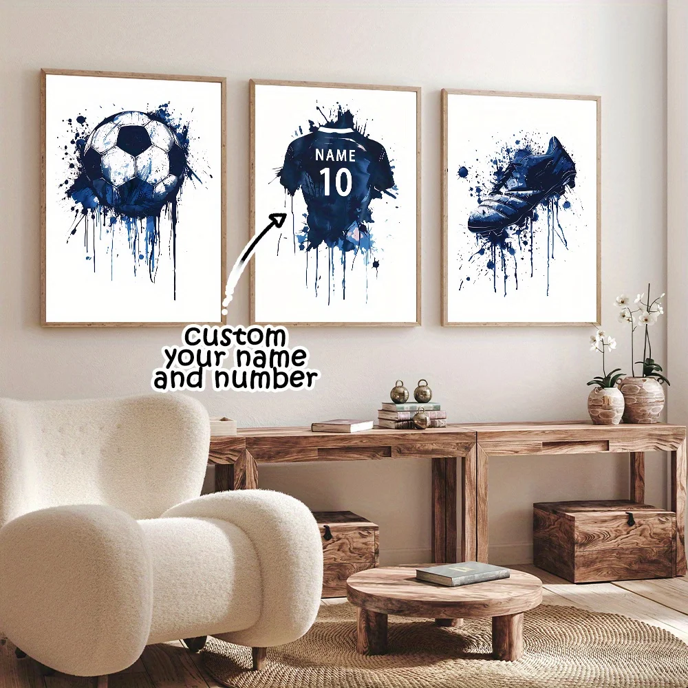 3pcs Custom Personalized Name and Number Canvas Art Poster Set Soccer Goalkeeper and Jersey Print Spaces Hallways Home Decor 1