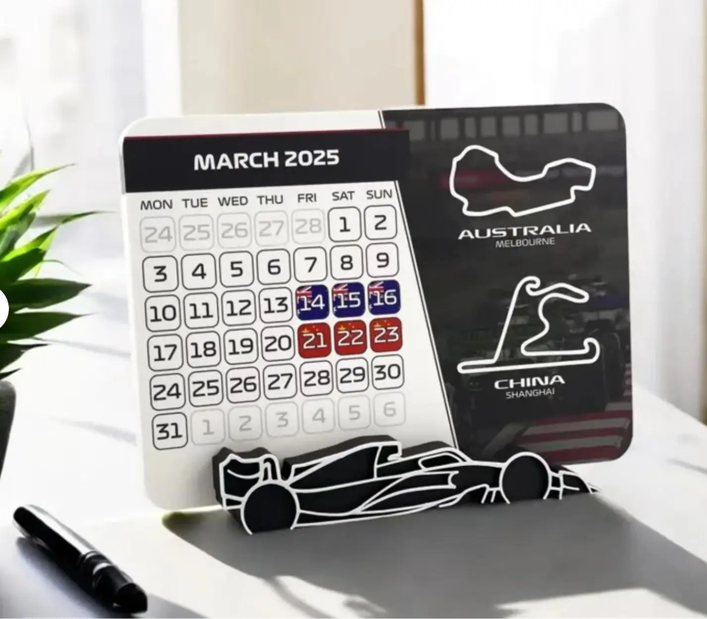 Desktop Calendar with Car Stand Racing Schedule Calendar for F1 Fans desk calendar