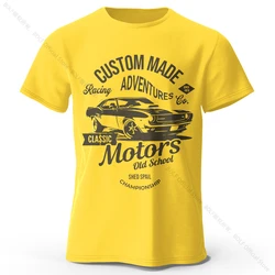 Vintage Oversized Old School Graphic Tee - 100% Cotton Unisex Summer Top - XXXL (Yellow)