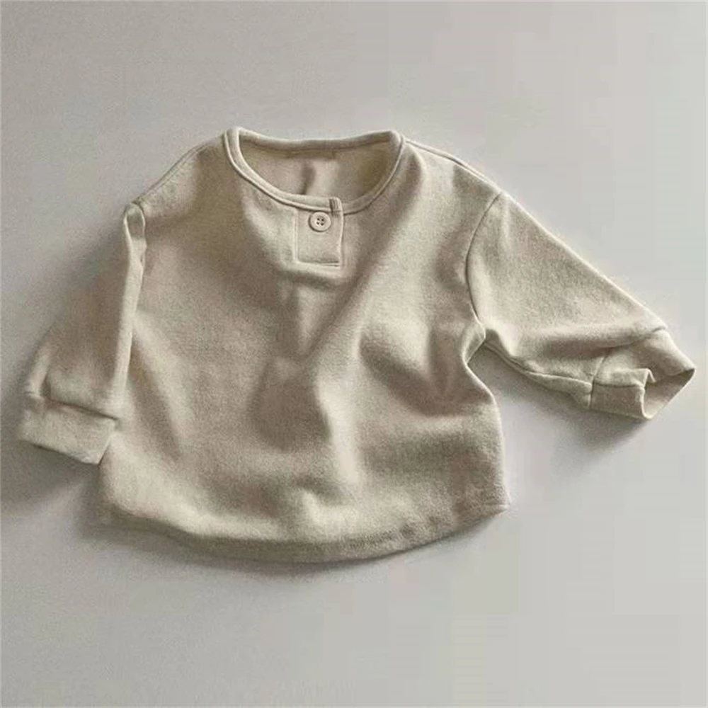 Spring Autumn Baby Tops Newborn Boy Fashion Long Sleeve Tops Solid O-neck infant Boy Girl T-Shirt Child Clothes 0 to 2 Year