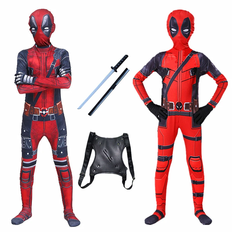 3 12 Year Old Cosplay Costume Boy Superhero Deadpool Mask Set Jumpsuit
