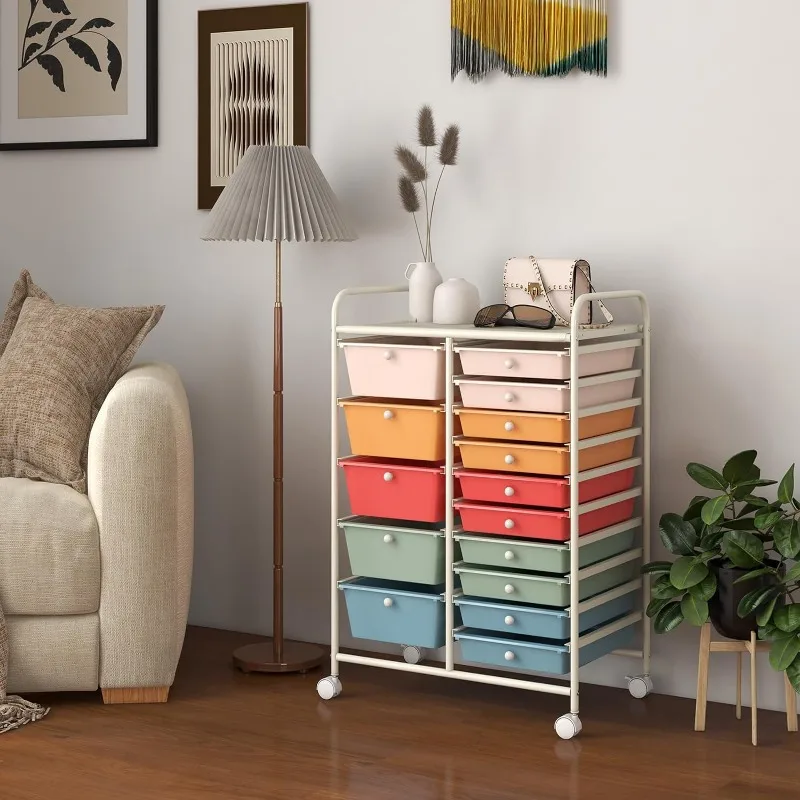 

Drawer Rolling Storage Cart Mobile Utility Trolley With Lockable Wheels, Kitchen Island Multi Fuctional Organizer Filing Cabinet