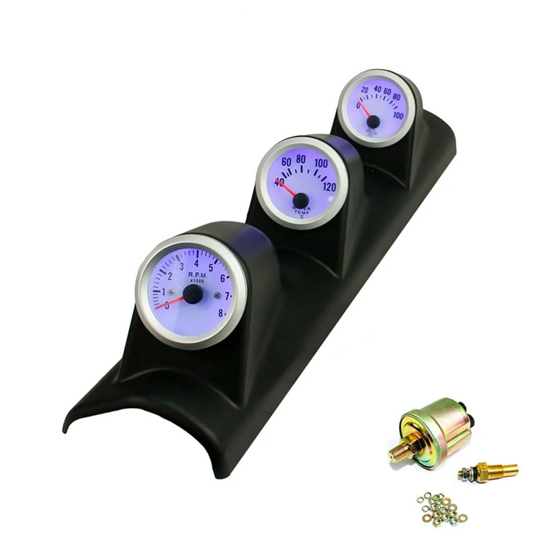 

52Mm Triple Gauge Kit Tachometer Water Temperature With Sensor 3 In 1, Left Hand Drive