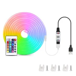 Vibrant USB-Powered RGB Neon LED Strip with Bluetooth App & Remote Control - Waterproof Home Decor Lighting - 3M (RGB)