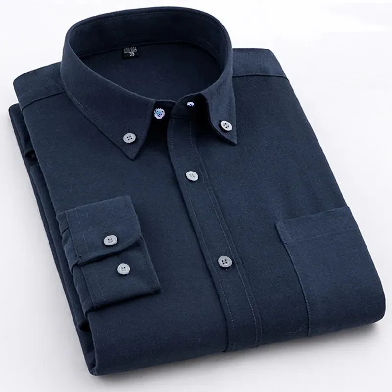 Men's Oxford Shirt Fashion Trend Clothing 100% Cotton Solid Color Business Casual Fit New Korean Style Long-Sleeved Polo Shirt