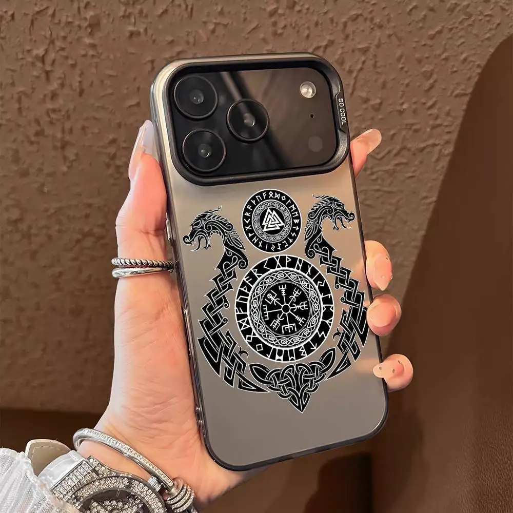 Viking Vegvisir Logo Design Phone Case - Black Purple Matte Laser Metallic Aurora Finish
