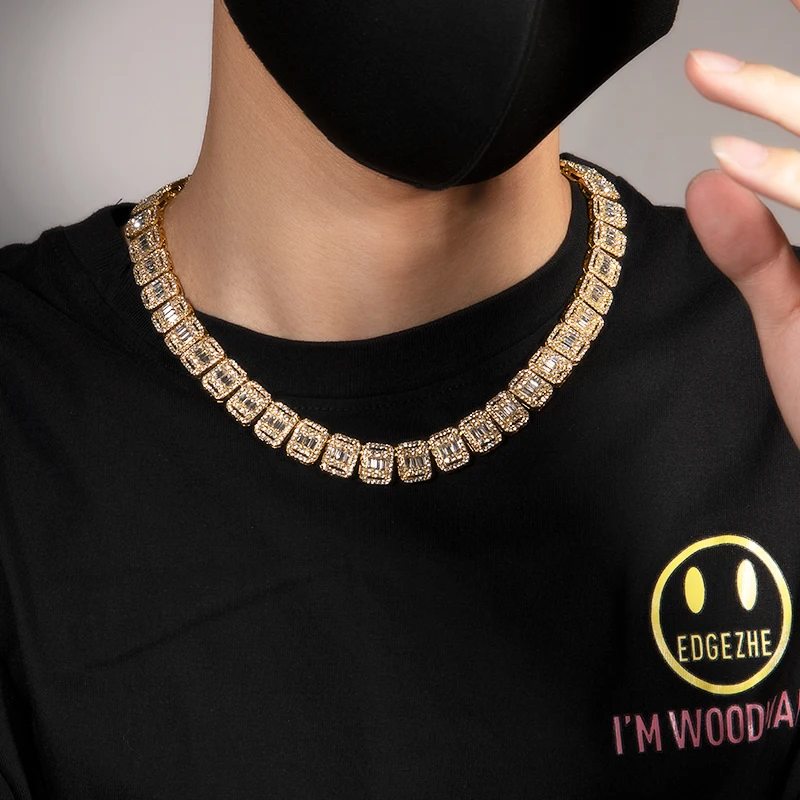 Uwin 13mm Baguette Zinc Alloy Link Chain Iced Out Square Rhinestones Necklace For Women Fashion Luxury Hip Hop Jewelry Gifts