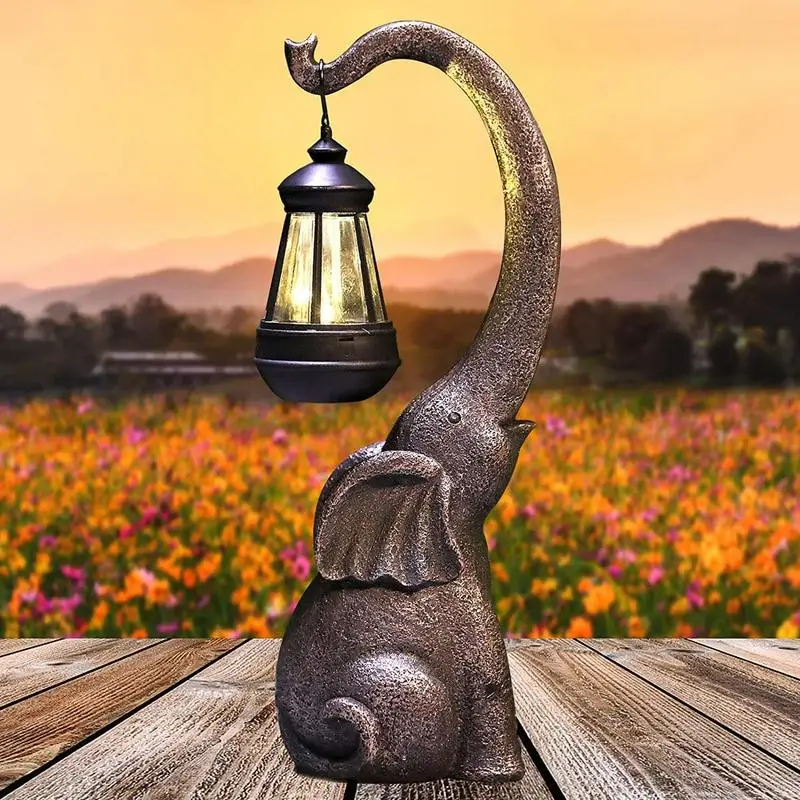 Resin Elephant Statue Garden Solar Lamp Landscape Lights Solar Garden Figurine Lamp Retro Resin Craft Garden Lamp Yard Ornaments resin ornaments for family decorations of the buddha statue which 1 kg and is 30 centimeters tall offering resin ornaments