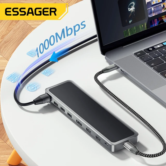  - Essager 12 in 1 USB Type C Hub 4K 60HZ Docking Station Laptop HDMI-Compatible DP RJ45 SD TF For MacBook Air Pro Adapter Splitter