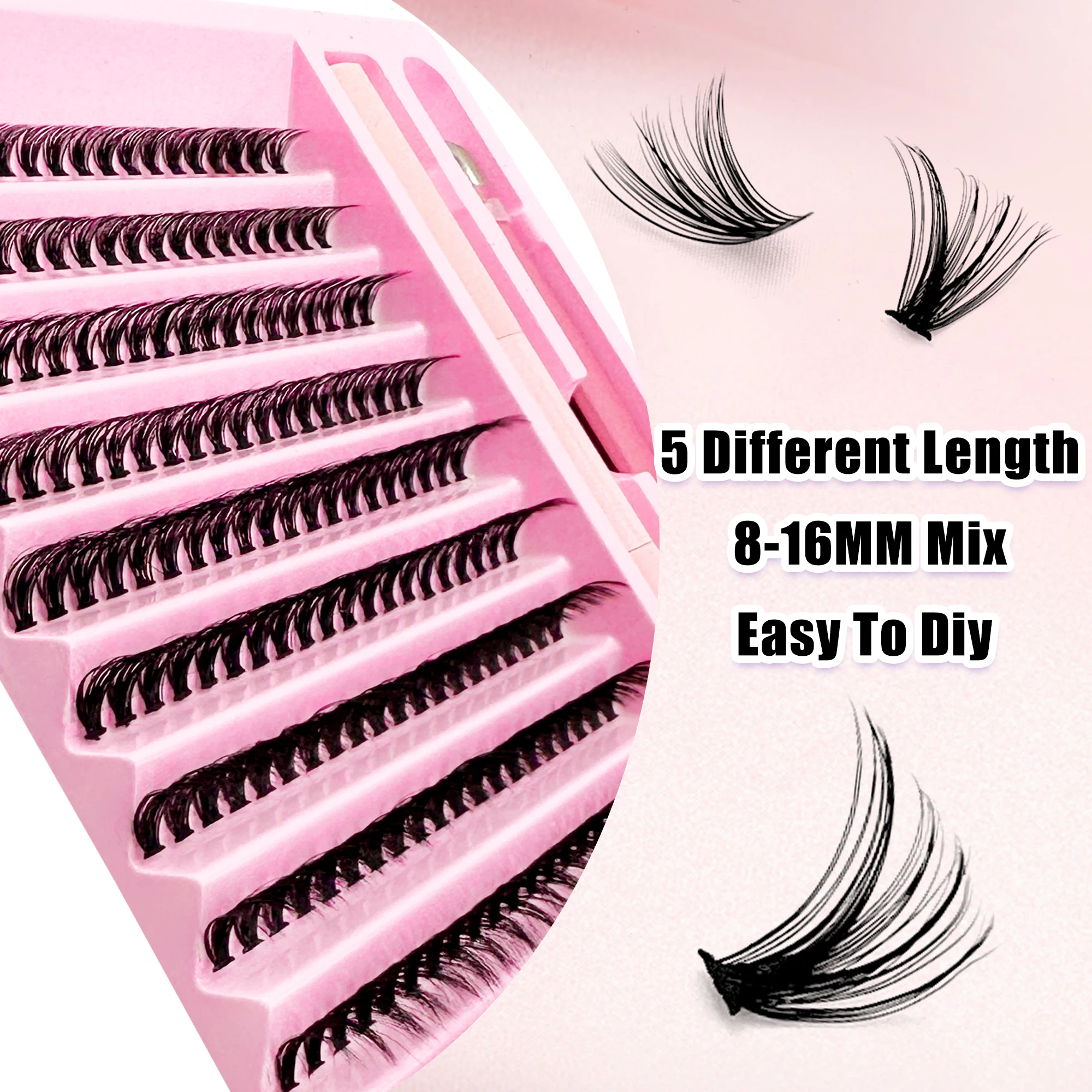 Lash Clusters Kit Fluff 80D Individual Lashes Cluster Eyelash Extensions DIY Lash Extension Kit Lash Bond and Seal Waterproof, L