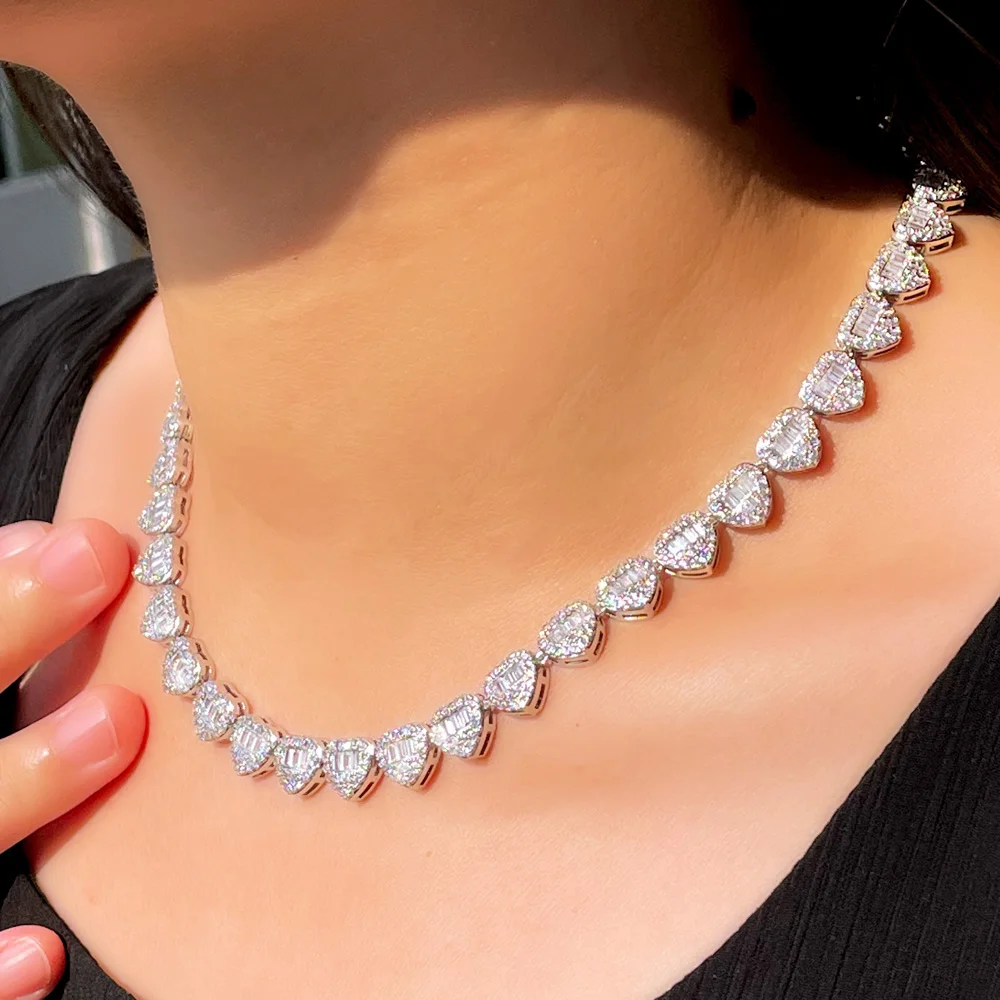 CWWZircons Super Bling Cubic Zirconia Pave White Gold Plated Love Heart Shape CZ Chain Necklace for Women Hip Hop Jewelry CP094