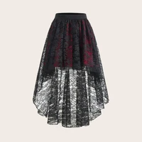 Plus Size Gothic Elegant Women Skirt Lace Front Short Back Long Fashion Irregular Hem High Waist Female Vacation Fashion Skirts