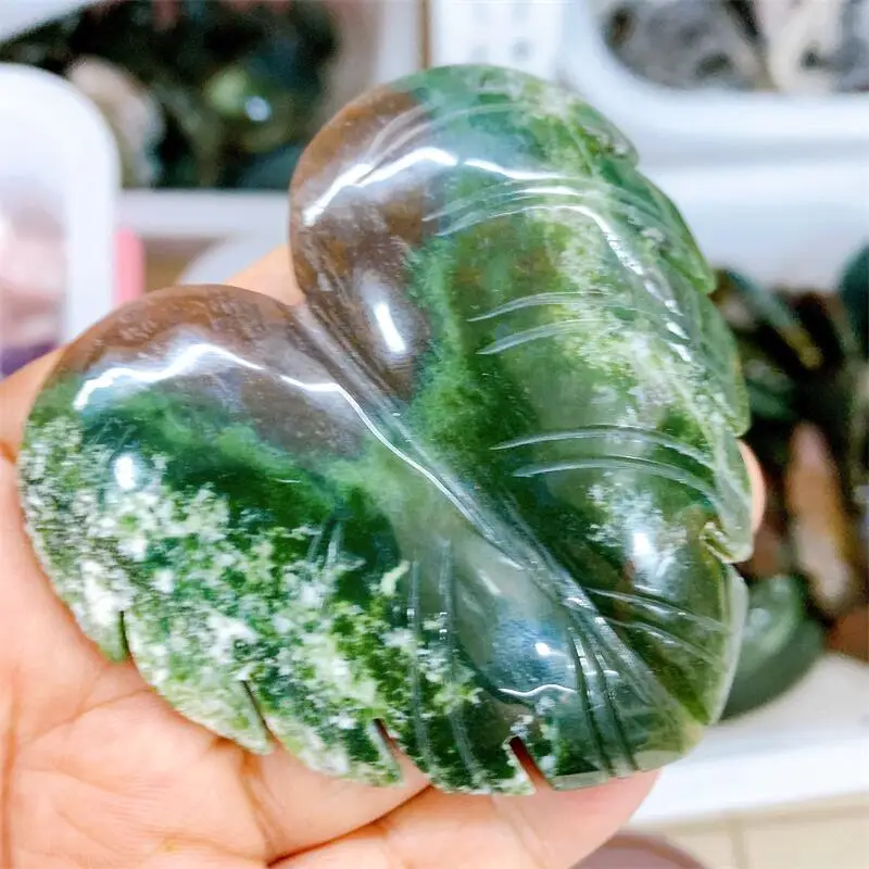 

Натуральный Мох, лист агата, Хрустальная резьба, украшения для дома «сделай сам», энергетическое восстановление, драгоценный камень, коллекционный подарок, 1 шт.