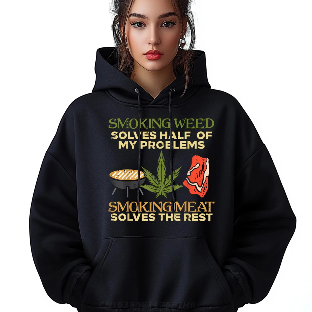 Hoodies Sweatshirt Grilling Solves Half Problems Meat Thanksgiving Day long Sleeve Crew Neck Male Hoodies Printing Loose Grilling Solves Half Problems Meat Funny Bbq Barbecue Men