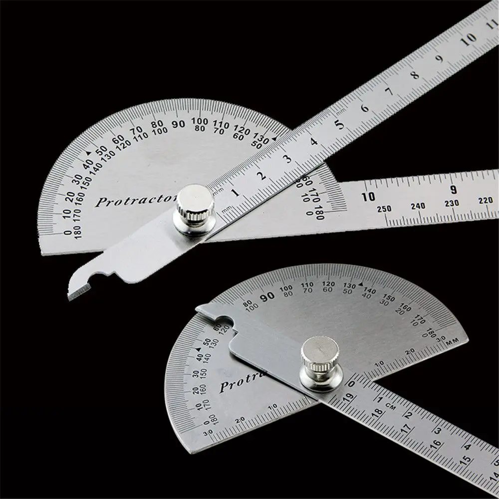 Stainless Steel Protractor Round Head Rotary Angle Rule Metal Arm