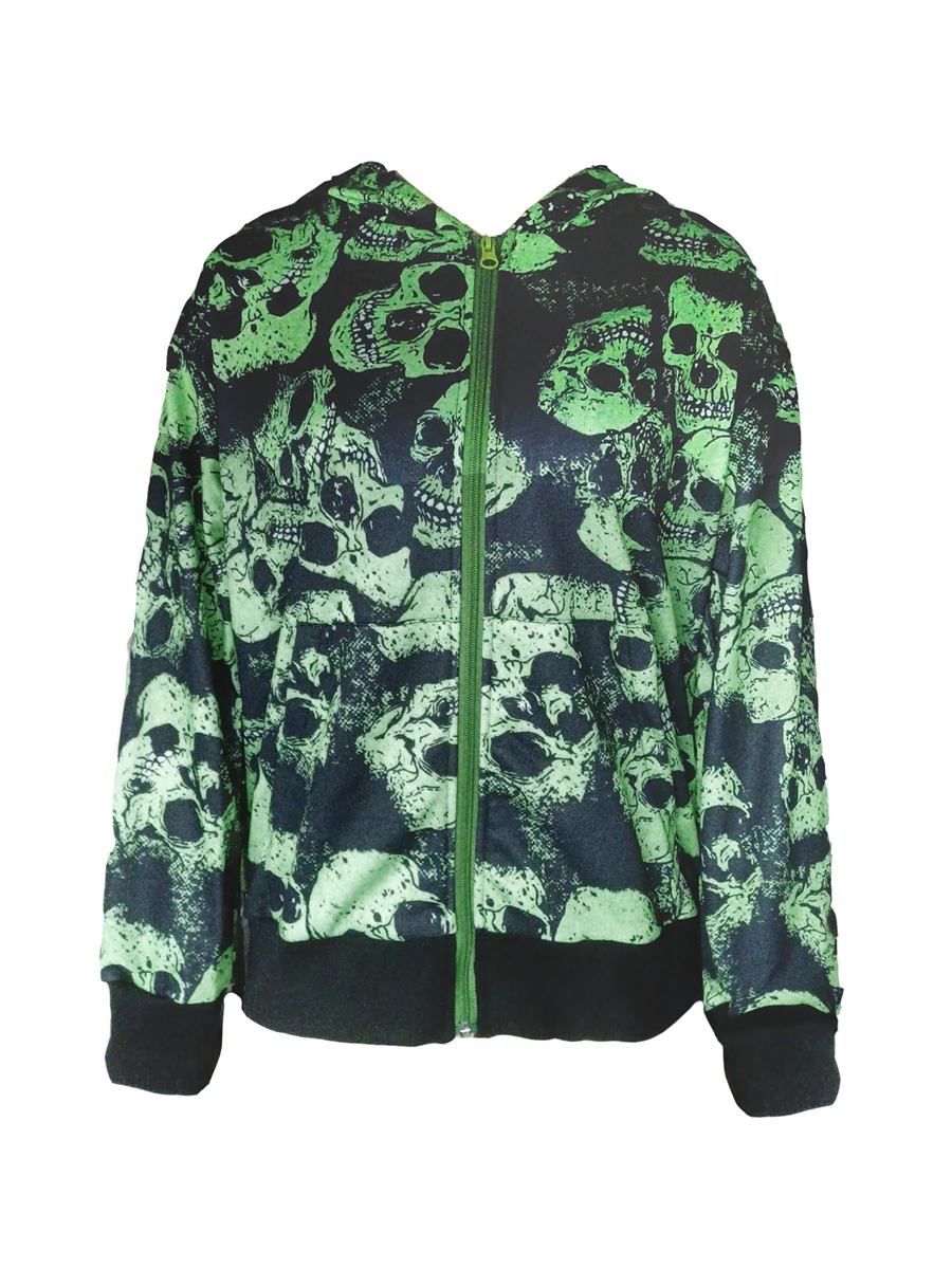 

ZIYIXIN Women Graphic Zip Up Hoodie Vintage Skull Print Long Sleeve Sweatshirt Aesthetic E-Girl Harajuku Jackets Coat
