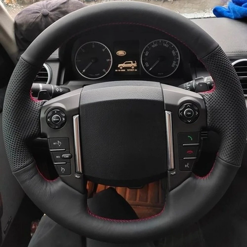 Coprivolante per Auto in Pelle Nera Cucita a Mano, per Land Rover Discovery 3 2004-2009 Nero