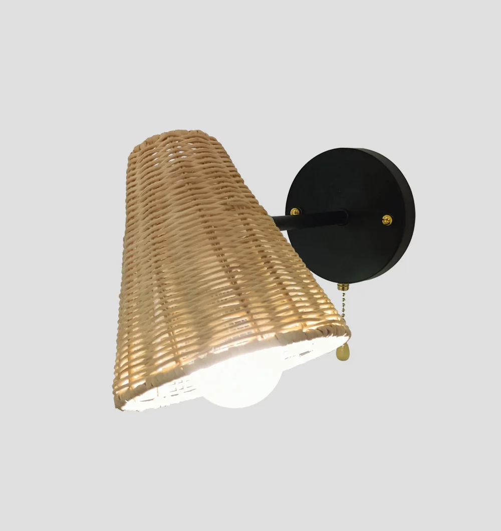 

Rattan Wall Lights Bedroom Bedside Lamp Retro Creative E27 Wall Lamps Suspension LED Fixtures Sconce Kitchen Home Decor Lamps